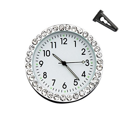 idain Car Dashboard Clock - Mini Vehicle Clock Decoration Air Vent Cilp (White, Point Luminous + White)