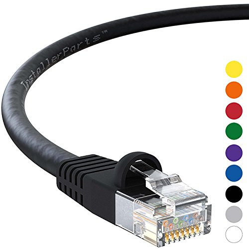 InstallerParts Ethernet Cable CAT5E Cable UTP Booted 10 FT - Black - Professional Series - 1Gigabit/Sec Network/Internet Cable, 350MHZ