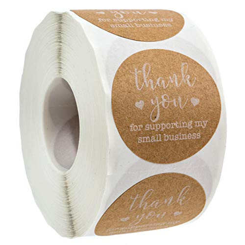 1.5" Round Kraft Thank You for Supporting My Small Business Stickers / 500 Labels Per Roll