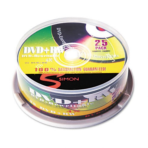Simon DVD+RW Discs, 4.7GB, 4x, w/Jewel Cases, 25/box