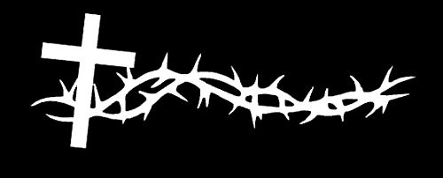 Makarios LLC Cross Thorns Religious Decal Vinyl Sticker Cars Trucks Vans Walls Laptop MKR| WHITE |5.5 x 2 IN|MKR086 Makarios LLC Cross Thorns Religious Decal Vinyl Sticker Cars Trucks Vans Walls Laptop MKR| WHITE |5.5 x 2 IN|MKR086
