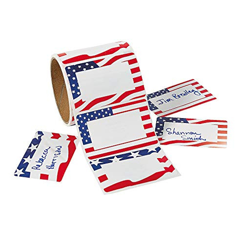 Fun Express - Patriotic Name Tags(100pc) for Fourth of July - Stationery - Stickers - Name Tags - Fourth of July - 100 Pieces