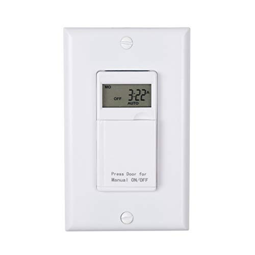 BN-LINK 7 Day Programmable In-Wall Timer Switch for Lights, fans and Motors, Single Pole and 3 Way (Compatible with SPDT) Both Use, Neutral Wire Required, White (No Backlight) P