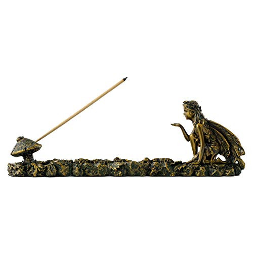Top Collection Fairy and Mushroom Incense Holder-Hand Painted Mythical Creature with Bronze Finish Look - 10-Inch Collectible Figurine