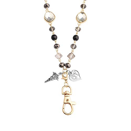 LQRI RN Nurse Gift Medical Caduceus RN Charm Lanyard Necklace ID Badge Holder Lanyard for Nurse Medical Student RN Graduation (OT)