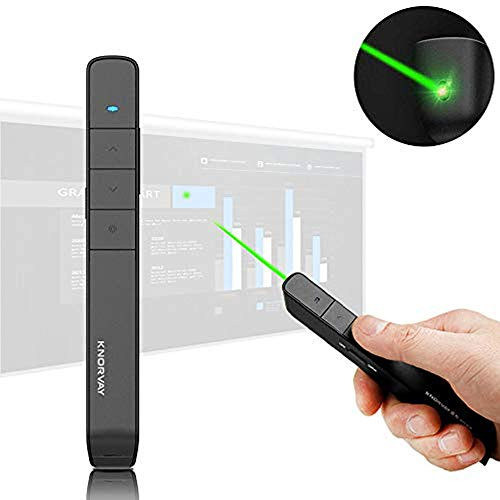 ?300ft Long Control Range? KNORVAY N75GBK Green Laser Pointer, Rechargeable Wireless Presenter Remote Presentation Clicker, Supports Hyperlink (Black)