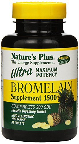 Natures Plus Ultra Bromelain 1500 (Standardized 900 GDU) - 1500 mg, 60 Vegetarian Tablets - Proteolytic Enzyme Supplement, Sinus Support Supplement, Anti Inflammatory - Gluten Free - 60 Servings