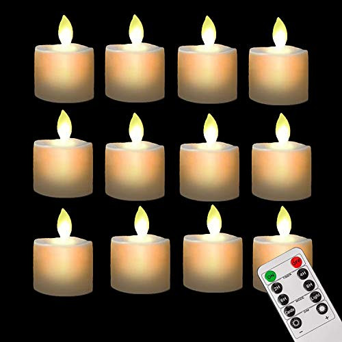 Pack of 12 Realistic and Bright Flickering Bulb Flameless LED Tea Light Fake Flameless Candles with Timer,Battery Operated Warm White with Dancing Flickering Bulb for Christmas/Wedding/Birthday Party Pack of 12 Realistic and Bright Flickering Bulb Flameless LED Tea Light Fake Flameless Candles with Timer,Battery Operated Warm White with Dancing Flickering Bulb for Christmas/Wedding/Birthday Party