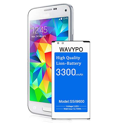 (Upgraded) Galaxy S5 Battery, Wavypo 3300mAh Replacement Battery Li-ion for Samsung Galaxy S5 I9600 G900A G900P G900V G900T G900F G900H G900R4 SM-S903VL S5 Spare Battery [24 Month Warranty]