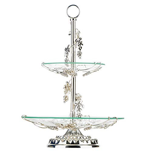 Cake Stands, Silver Cupcake Stands 2 Tier Fruit Bowl Tray Holder Glass Cake Stand Dessert Metal Cake Plate Serving Platter for Wedding Birthday Dessert Cupcake Pedestal Display, USA STOCK (Silver)