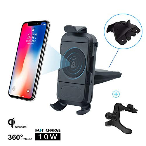 Wireless Car Charger Mount, 10W Qi CD Slot|Air Vent|Desk Wireless Charger Phone Holder, Detachable Fast Wireless Charging Car Phone Holder for iPhone Samsung and All Qi-Enabled Devices Wireless Car Charger Mount, 10W Qi CD Slot|Air Vent|Desk Wireless Charger Phone Holder, Detachable Fast Wireless Charging Car Phone Holder for iPhone Samsung and All Qi-Enabled Devices