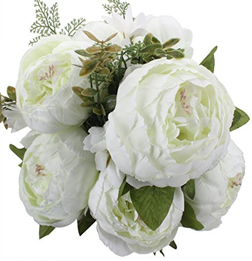 Duovlo Springs Flowers Artificial Silk Peony Bouquets Wedding Home Decoration,Pack of 1 (Spring White)