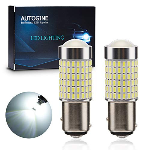 AUTOGINE 1400 Lumens Extremely Bright 144-SMD 1157 2057 2357 7528 1157A LED Bulbs 9-30V with Projector for Backup Reverse Lights, Parking Lights, Tail Brake Lights, Xenon White 6500K (Pack of 2)
