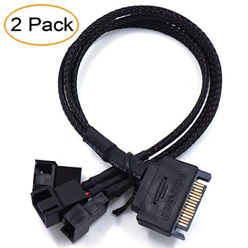 SATA to 3 x 3 Pin / 4 Pin PMW 12V PC Case Fan Power Adapter Cable, 3-Pin or 4-Pin (PWM Connector) to 15 Pin SATA Computer Cooler Cooling Fan Splitter Y Power Cable 2-Pack