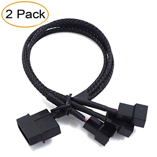 2 Pack 4-Pin Molex to 3 x 3 Pin / 4 Pin PMW 12V PC Case Fan Power Adapter Cable, 3-Pin / 4-Pin (PWM Connector) to Molex Computer Cooler Cooling Fan Splitter Y Power, Molex-3Pin/4Pin Cable Splitter