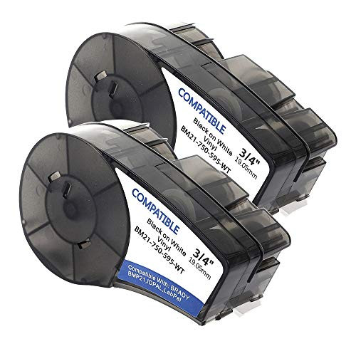 Samshion (M21-750-595-WT) Compatible Brady bmp21-plus Labels Black on White High Adhesion Vinyl Label Tape Work with BMP21-PLUS, Brady BMP21-LAB -0.75" Width, 21' Length, 2 Pack
