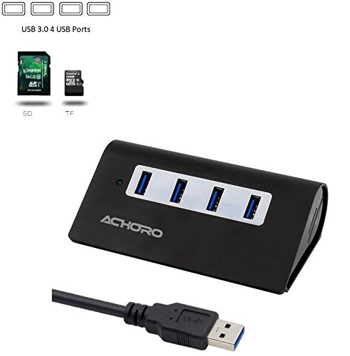 Achoro 4 USB Port Micro SD TF Card Reader Data Transfer Hub -. Flash Memory Card Data Transfer Hub - Aluminum Alloy USB 3.0 High Speed Data Transfer Hub