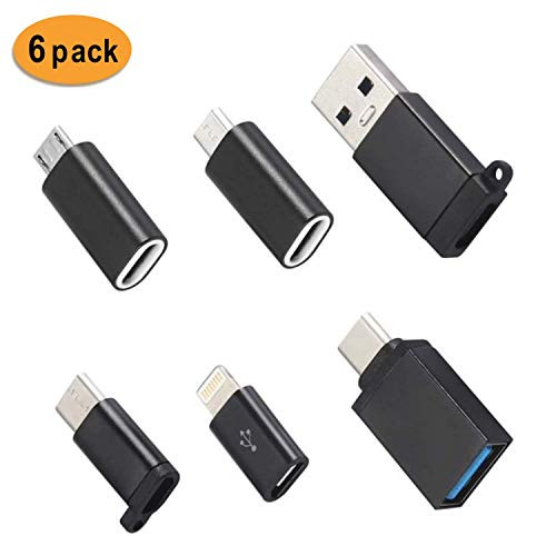 USB C Adapter,Type C Adapter, High-Speed USB Type C to USB 3.0 Adapter,USB Type C to Micro USB, Pack of 6-Black