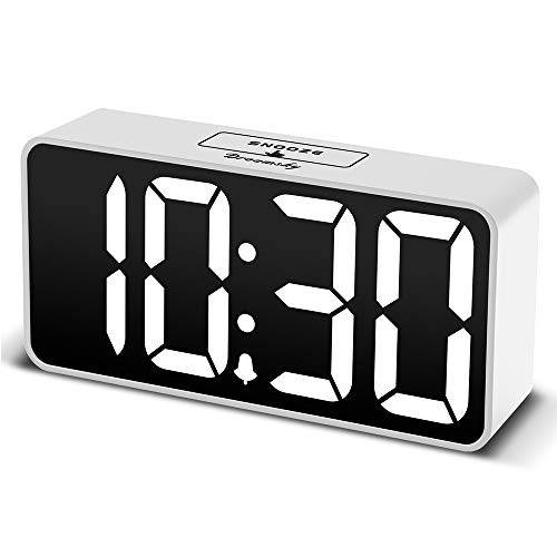 DreamSky Compact Digital Alarm Clock with USB Port for Charging, Adjustable Brightness Dimmer, Bold Digit Display