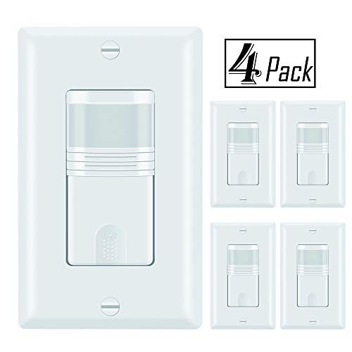 ECOELER Motion Sensor Light Switch, Vacancy & Occupancy Modes In Wall Sensor Switch, Single Pole, NEUTRAL WIRE REQUIRED, Adjustable Timer, Wall Plate Included, UL FCC TITLE24 Approved 4Pack