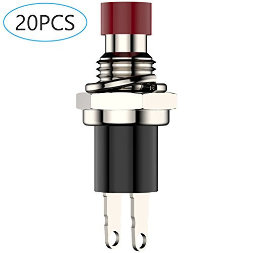 DIYhz 1A 250V AC SPST Normal Closed(NC) Momentary Switch 2 Pin Mini Micro Push Button Red Cap 20 Pieces