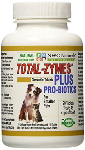 NWC Naturals Total-Zymes Plus - 90 Tablets (1 tablet treats 1/2 cup of pet food) Enzymes and Probiotics for smaller Dogs and Cats