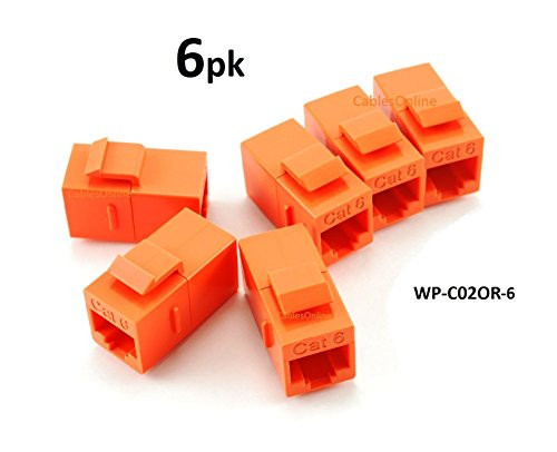 CablesOnline, 6-PACK CAT6 Female/Female RJ45 Ethernet Orange Keystone Jack Coupler, WP-C02OR-6