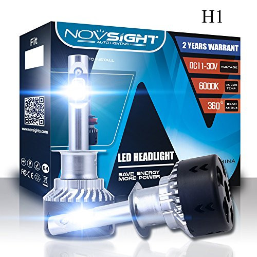 H1 Car LED Headlight Replacement Bulbs,NIGHTEYE Extremely Brigh 70W 10000LM 6500K Cool White Automotive LED Headlight Bulbs All-in-One Conversion Kit, Waterproof IP68-2 Year Warranty
