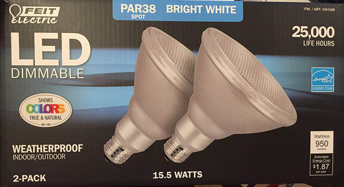Feit Weatherproof 2-Pack 15-Watt 3000K Bright White Par38 LED Light Bulbs 90W