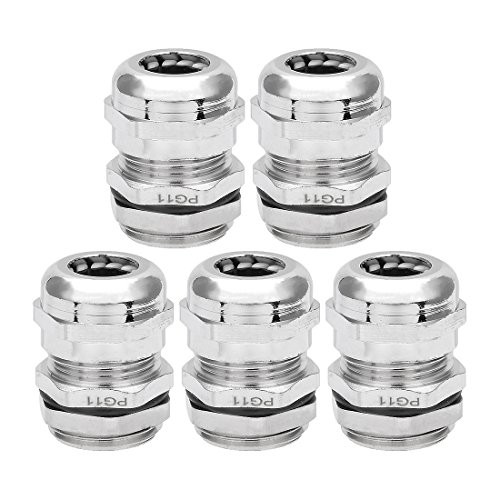 uxcell Cable Gland PG11 Metal Waterproof Cable Glands Joints Adjustable Connector for 5-10mm Dia Cable, Pack of 5