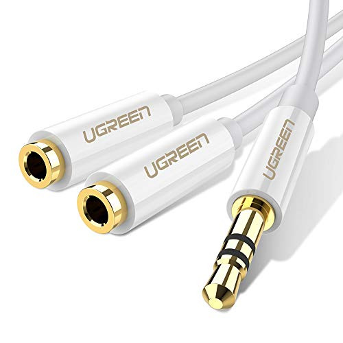 UGREEN 3.5mm Audio Stereo Y Splitter Cable 3.5mm Male to 2 Port 3.5mm Female for Earphone and Headset Splitter Adapter, Compatible for iPhone, Samsung, LG Smartphones, Tablets, MP3 Players, White UGREEN 3.5mm Audio Stereo Y Splitter Cable 3.5mm Male to 2 Port 3.5mm Female for Earphone and Headset Splitter Adapter, Compatible for iPhone, Samsung, LG Smartphones, Tablets, MP3 Players, White