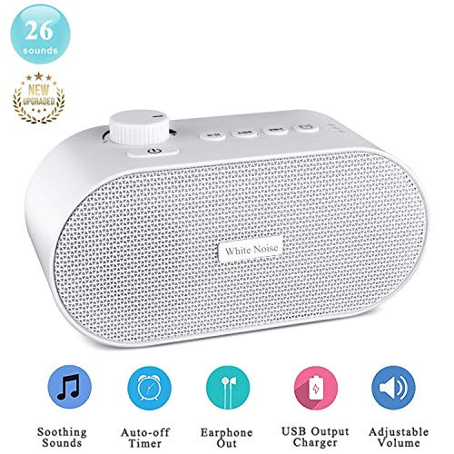 A1 White Noise Machine for Sleeping, Portable Sleep Sound Therapy Machine with 26 Non-looping Soothing Sounds, USB Output Charger, Travel Sleep Auto-Off Timer for Baby Kids Adults (White) (White)