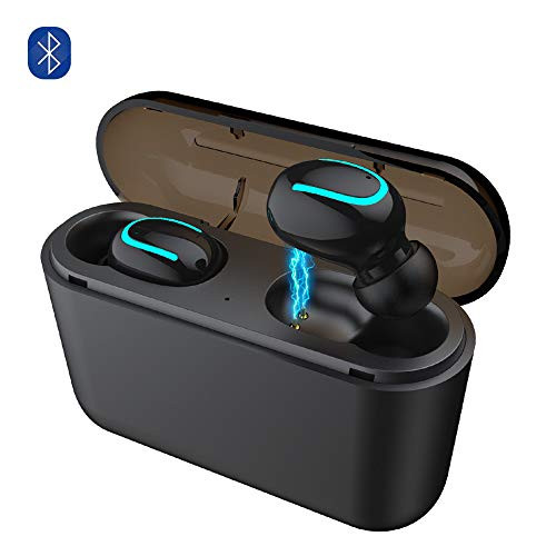 VOANZO Bluetooth 5.0 TWS Wireless Earphone,Wireless in-Ear Headphone,Wireless Sport Bluetooth Headset, Ipx5 Sweatproof Bluetooth Headphones, Mic with 2600mah Charging Case - Black