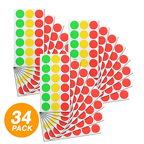 Emraw Super Great Assorted Color 3/4" Round Labels - Includes: Green, Yellow & Red - Great for School, Home & Office  306 Labels Per Pack - (3-Pack)