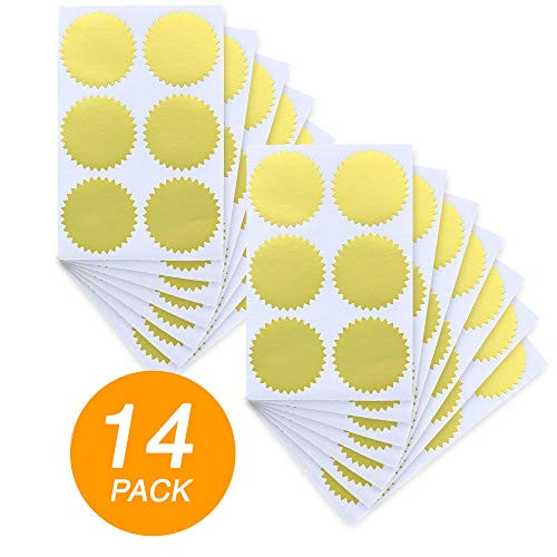 Emraw Super Great 2" Inch Gold Foil Notary Certificate Embossing Seal Label - Great for School, Home & Office  42 Labels Per Pack - (3-Pack)