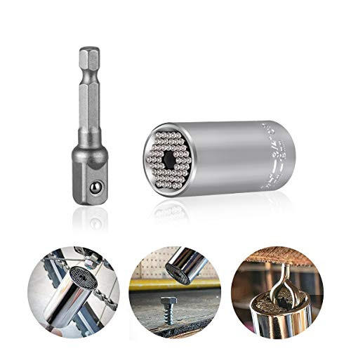 Universal Socket, LeHatori Multifunctional Ratchet Wrench Sockets 2Pcs Professional Power Drill Adapter Magical Grip 1/4"-3/4"(7mm-19mm) Socket Repair Tool Set for DIY Handyman and Craftsman (Silver) Universal Socket, LeHatori Multifunctional Ratchet Wrench Sockets 2Pcs Professional Power Drill Adapter Magical Grip 1/4"-3/4"(7mm-19mm) Socket Repair Tool Set for DIY Handyman and Craftsman (Silver)