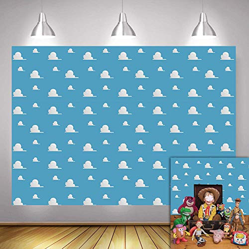 Fanghui 7x5FT Cartoon Kids Backdrop Blue Sky White Clouds Background Birthday Party Boy Baby Shower Dessert Table Banner Supplies Photo Booth Props