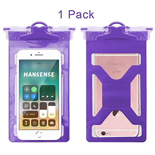 Universal Waterproof Phone Case, HANSENSE Cellphone Dry Bag Pouch with Dual Whistle Armbands and Neck Strap for iPhone X 8 Plus 8 7 6S Plus Samsung BLU Moto up to 6.0"(Purple)