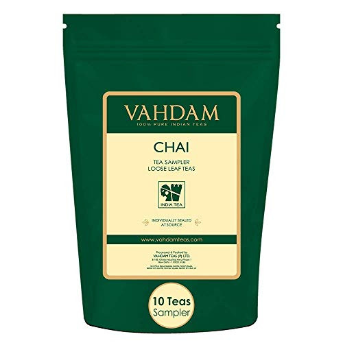 VAHDAM, Chai Tea Sampler - 10 TEAS, 50 Servings | 100% NATURAL SPICES | India's Original Masala Chai Teas | Brew Hot, Iced or Chai Latte | Tea Variety Pack & Tea Gift Set - Chai Tea Loose Leaf, 3.53oz