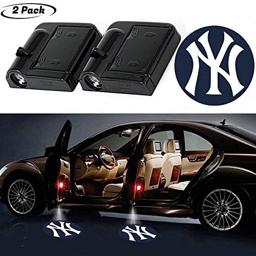 2Pcs Universal Wireless Car Door LED Projector Light, Car Courtesy Welcome Logo Shadow Ghost Light, Laser Emblem Logo Lamps (Yankees)