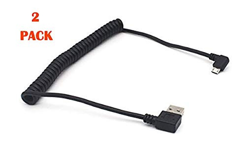 Coiled Micro USB Cable - Riipoo 1.5 Meter Coiled Right Angle Micro B USB Charger Cable, USB to Micro USB Sync Charging and Data Transfer Spring Coiled Cord for Micro USB Devices