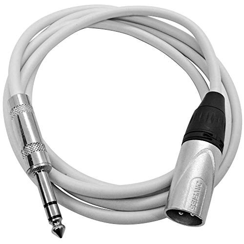 Seismic Audio - SATRXL-M6White - 6 Foot White XLR Male to 1/4 Inch TRS Patch Cables- 6' Professional Audio Balanced XLR-M to 1/4" Patch Cord