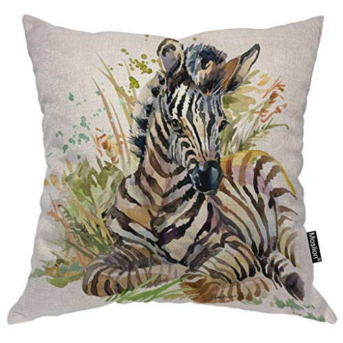 Moslion Zebra Pillows Wild Animal Watercolor Black White Striped Zebras with Grass Leaf Throw Pillow Cover Decorative Pillow Case Square Cushion Accent Cotton Linen Home 18x18 Inch Moslion Zebra Pillows Wild Animal Watercolor Black White Striped Zebras with Grass Leaf Throw Pillow Cover Decorative Pillow Case Square Cushion Accent Cotton Linen Home 18x18 Inch