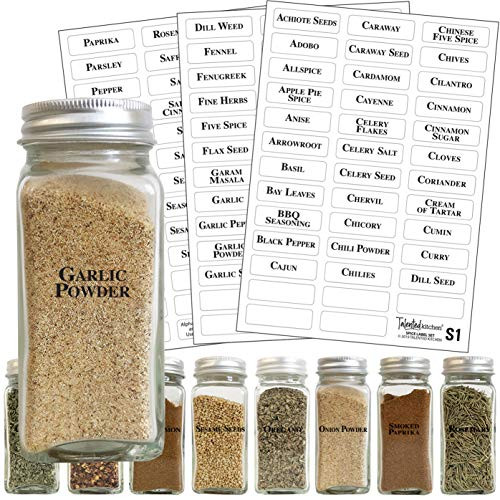 113 Alphabetized Spice Label System: 96 Spice Names + 17 Blank Write-On Labels by Talented Kitchen. Clear Sticker & Black Letters. Waterproof & Tear-Resistant Preprinted Spice Sticker Spice Labels Set