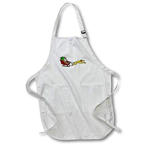3dRose Funny Santa in Sleigh Pulled by Greyhound Racing Dog - Full Length Apron, 22 by 30-Inch, White, with Pockets (apr_222128_1)