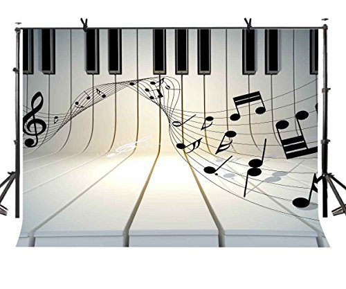 LYLYCTY 7x5ft Music Theme Backdrop Piano Black and White Key Music Symbol Music Element Photo Studio Photography Background Props Video Studio Props LYLX436
