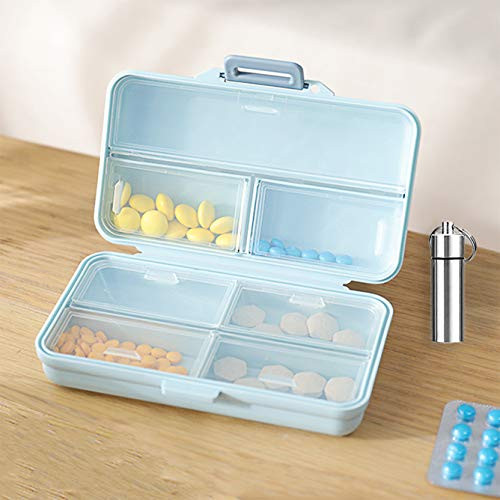 Weekly Pill Organizer Travel Pill Box Cute Medicine Organizer 7 Day AM PM Small Pill Case, Vitamins Dispenser with 7 Compartments, Large Daily Supplement (Blue)