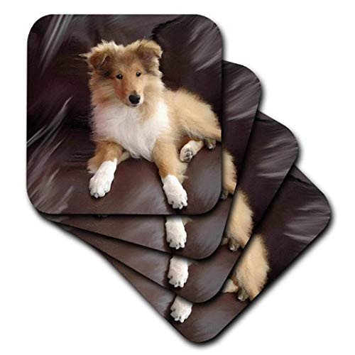 3dRose cst_4546_3 Rough Collie Puppy-Ceramic Tile Coasters, Set of 4