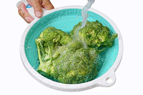 Slim Strainer 3-Quart Easy Storage Kitchen Silicone Strainer with Handle, Collapsible Strainers/Colanders for Pasta Vegetables Fruits, Space Saving Collapsible Colander Foldable Strainer