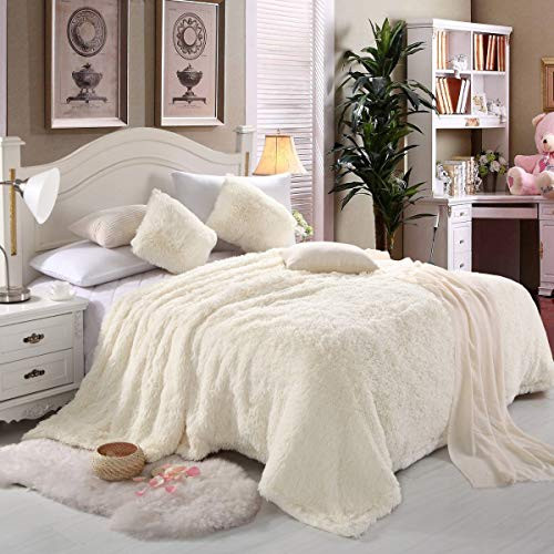 UEEE Super Soft Shaggy Warm Plush Throw Blanket Fluffy Elegant Long Faux Fur Lightweight Decorative Blankets for Couch Bed Chair Photo Props Cream White(51"x63") UEEE Super Soft Shaggy Warm Plush Throw Blanket Fluffy Elegant Long Faux Fur Lightweight Decorative Blankets for Couch Bed Chair Photo Props Cream White(51"x63")